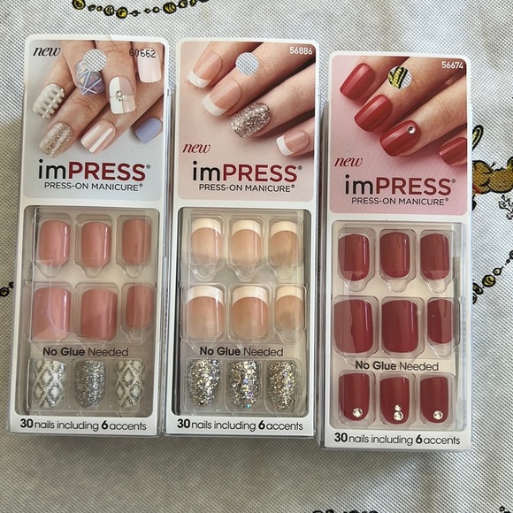 imPRESS Other - Impress press on nails French manicure, red rhinestone silver glitter
